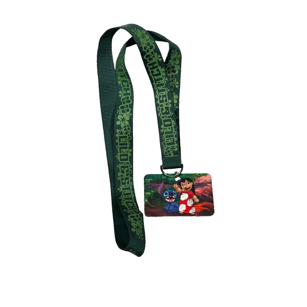 Disney Lilo & Stitch Pin Trading Lanyard with ID Card Holder Green Tropical